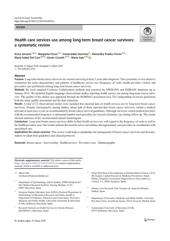 Health care services use among long-term breast cancer survivors: a systematic review