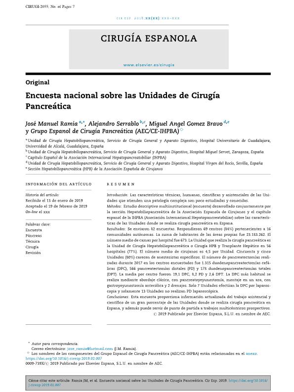 Encuesta nacional sobre las Unidades de Cirugía Pancreática