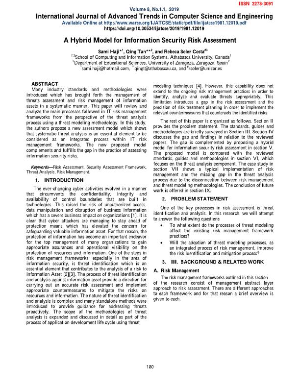 A hybrid model for information security risk assessment