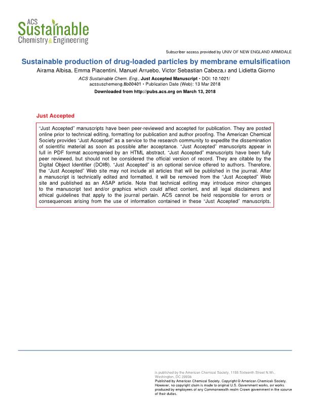 Sustainable Production of Drug-Loaded Particles by Membrane Emulsification