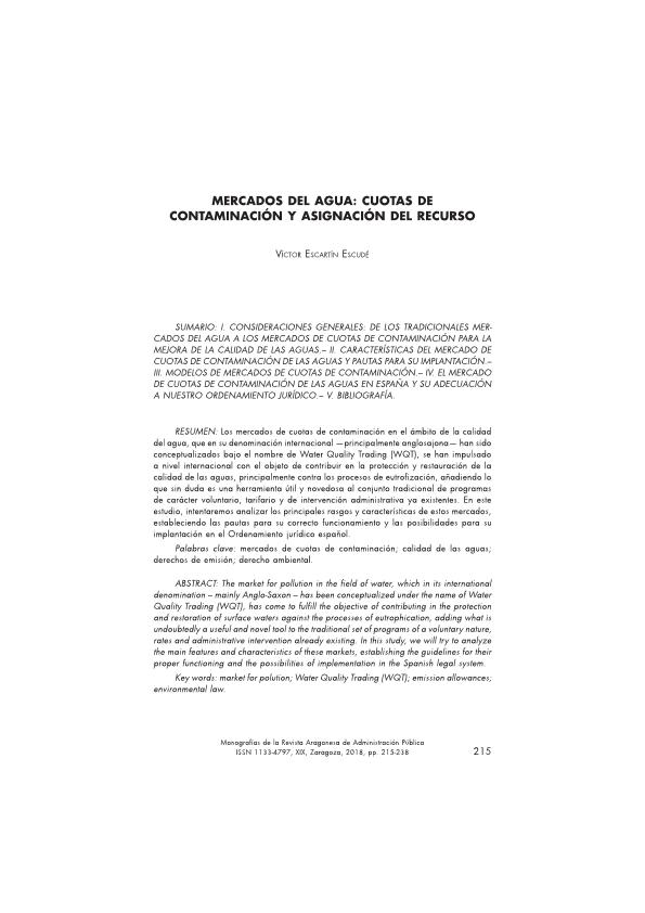 Mercados del agua: cuotas de contaminación y asignación del recurso