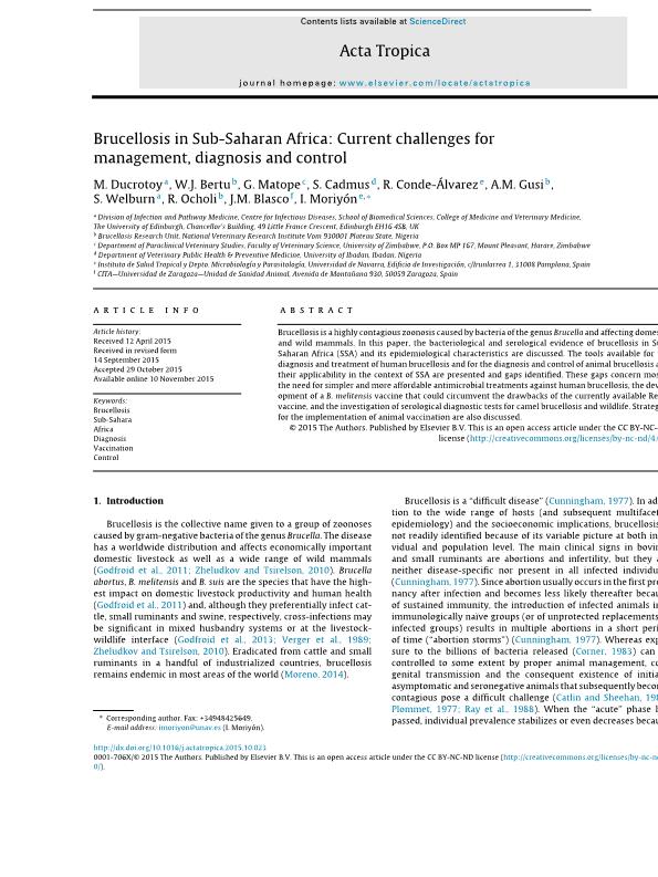 Brucellosis in Sub-Saharan Africa: current challenges for management, diagnosis and control