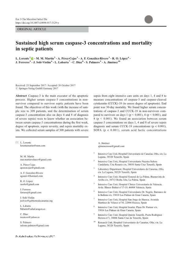 Sustained high serum caspase-3 concentrations and mortality in septic patients
