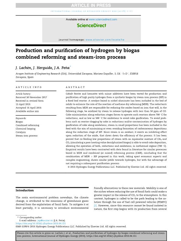 Production and purification of hydrogen by biogas combined reforming and steam-iron process