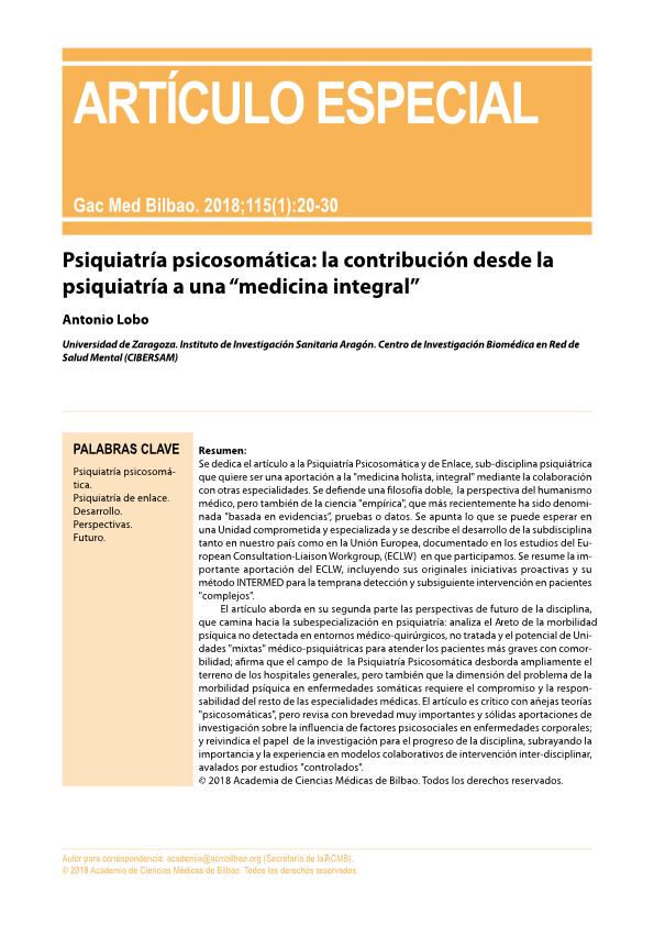 Psiquiatría psicosomática: La contribución desde la psiquiatría a una 