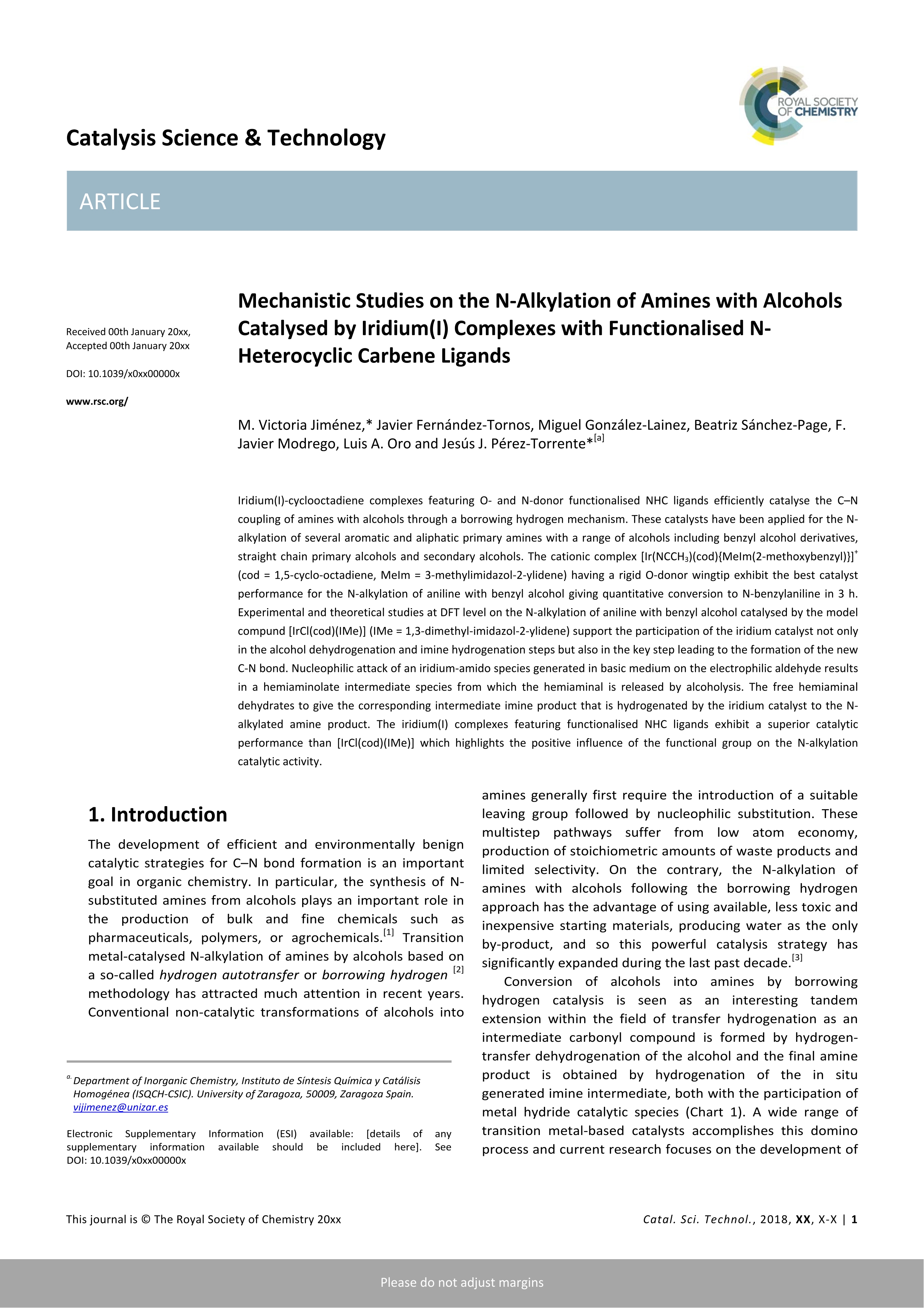 Mechanistic studies on the: N -alkylation of amines with alcohols catalysed by iridium(i) complexes with functionalised N-heterocyclic carbene ligands