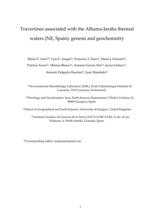 Travertines associated with the Alhama-Jaraba thermal waters (NE, Spain): Genesis and geochemistry