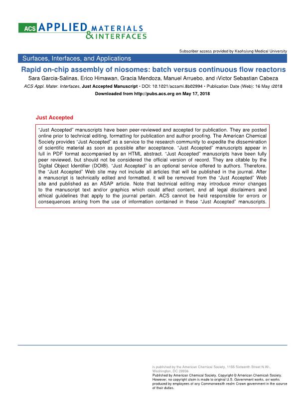 Rapid on-Chip Assembly of Niosomes: Batch versus Continuous Flow Reactors