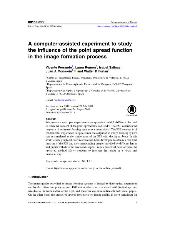 A computer-assisted experiment to study the influence of the point spread function in the image formation process