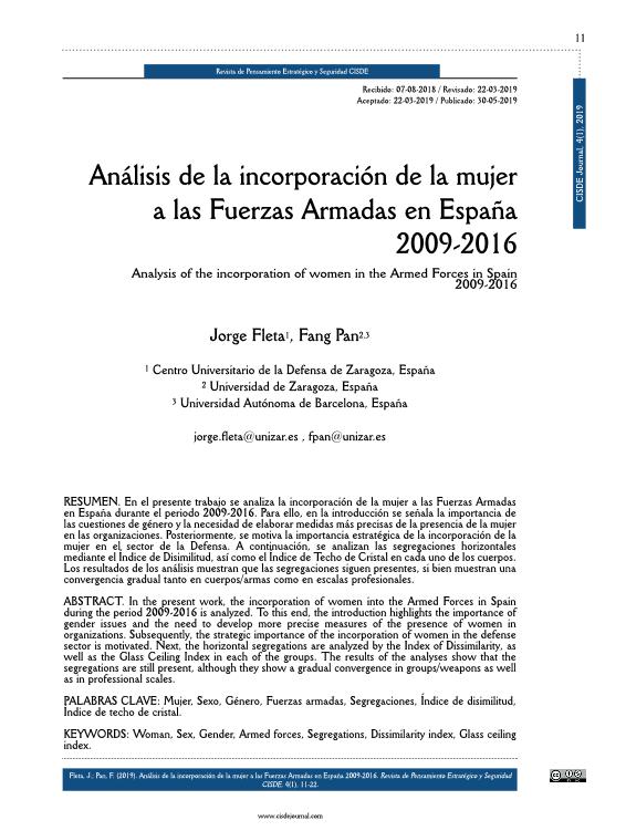 Análisis de la incorporación de la mujer a las Fuerzas Armadas en España: 2009-2016