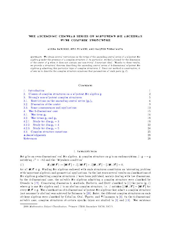 The ascending central series of nilpotent Lie algebras with complex structure