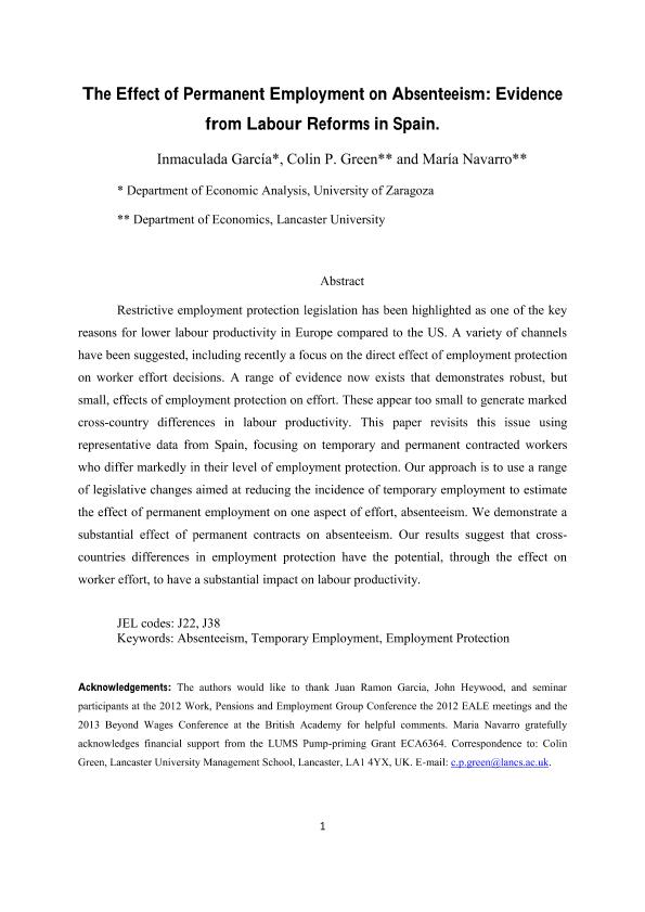 The effect of permanent employment on absenteeism: evidence from labor reform in Spain