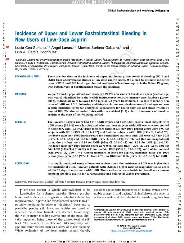 Incidence of Upper and Lower Gastrointestinal Bleeding in New Users of Low-Dose Aspirin