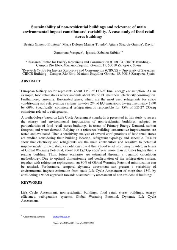 Sustainability of non-residential buildings and relevance of main environmental impact contributors’ variability. A case study of food retail stores buildings