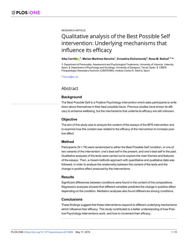 Qualitative analysis of the best possible self intervention: underlying mechanisms that influence its efficacy