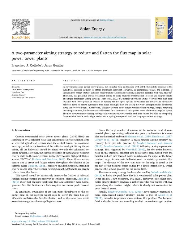 A two-parameter aiming strategy to reduce and flatten the flux map in solar power tower plants