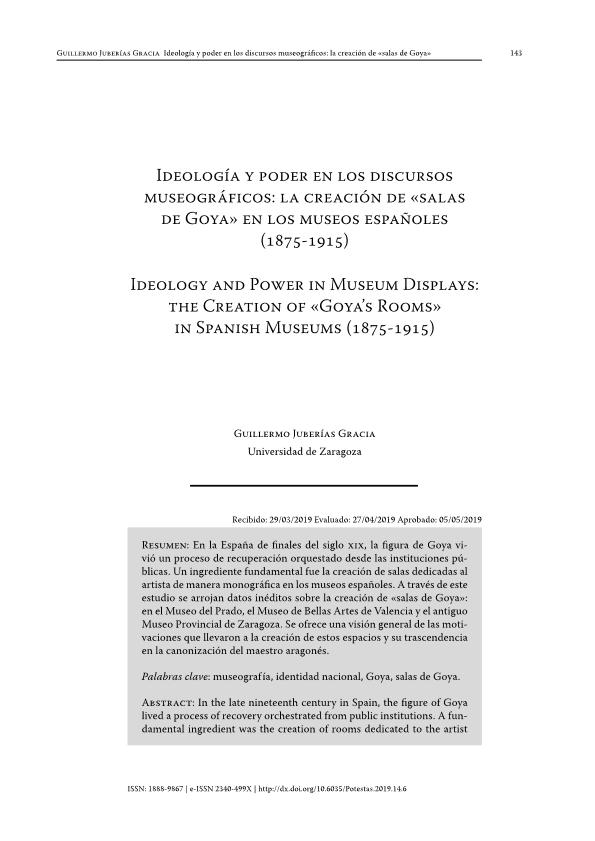 Ideología y poder en los discursos museográficos: la creación de «salas de Goya» en los museos españoles (1875-1915)