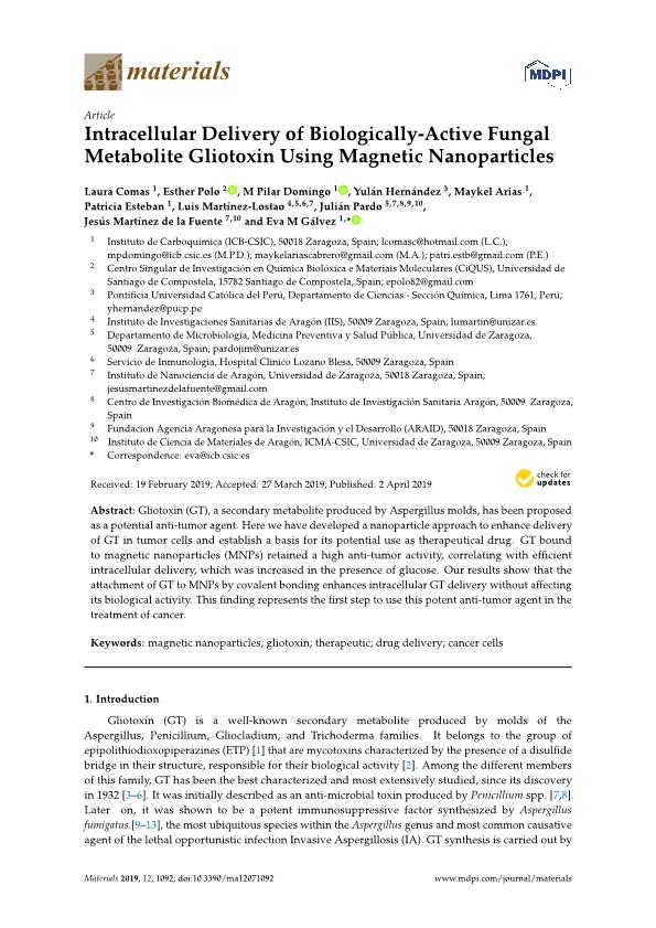 Intracellular delivery of biologically-active fungal metabolite gliotoxin using magnetic nanoparticles