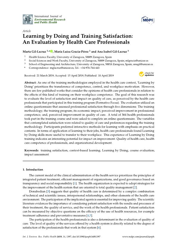 Learning by doing and training satisfaction: an evaluation by health care professionals