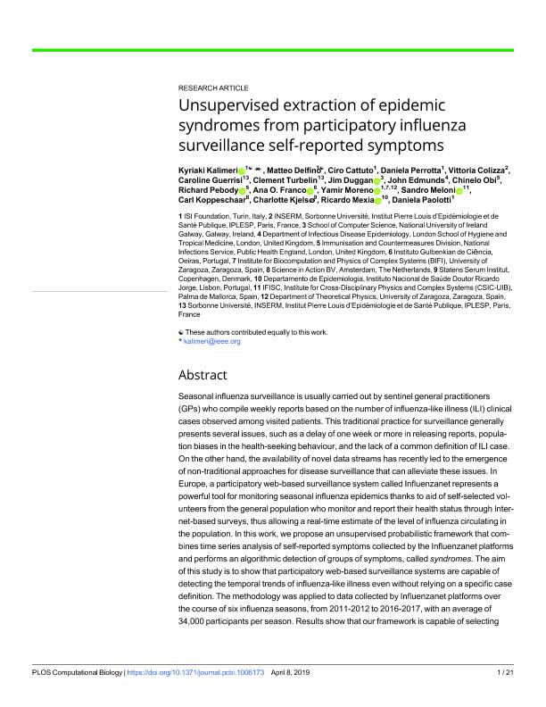 Unsupervised extraction of epidemic syndromes from participatory influenza surveillance self-reported symptoms