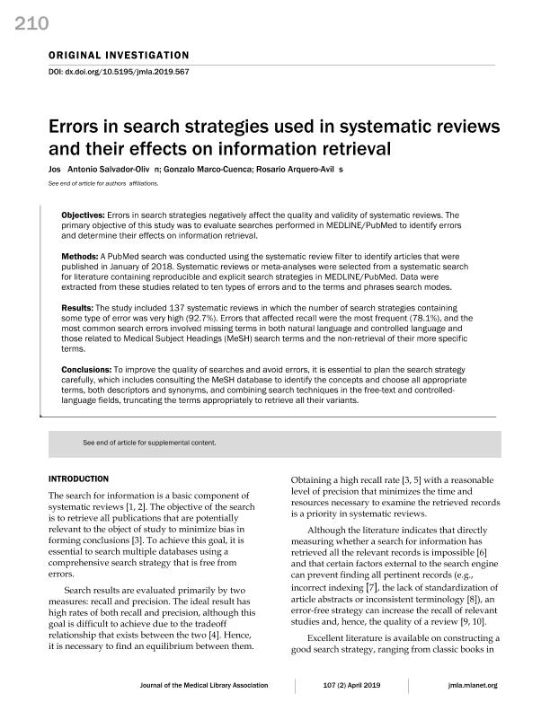 Errors in search strategies used in systematic reviews and their effects on information retrieval
