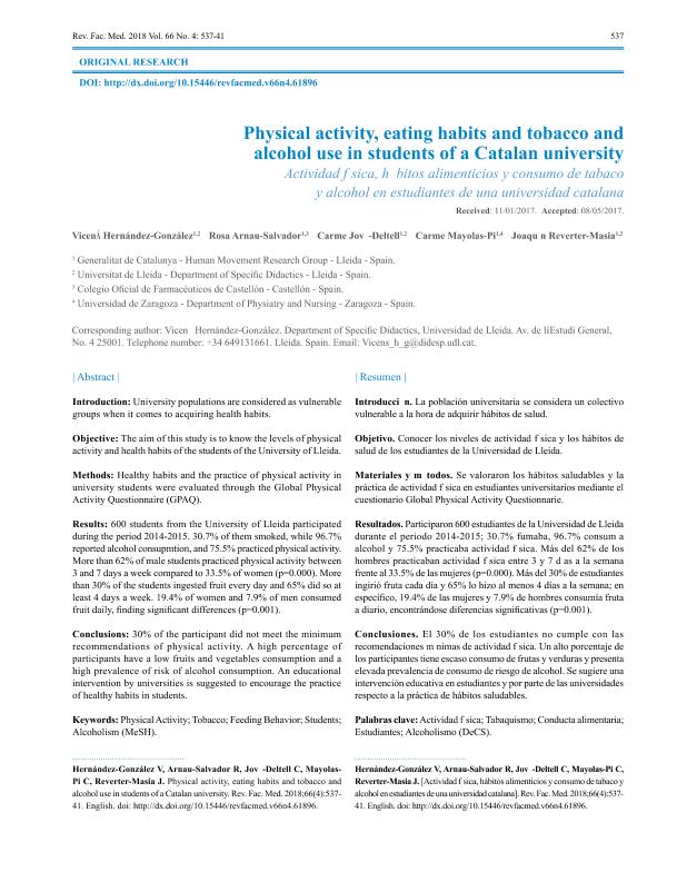 Physical activity, eating habits and tobacco and alcohol use in students of a Catalan university