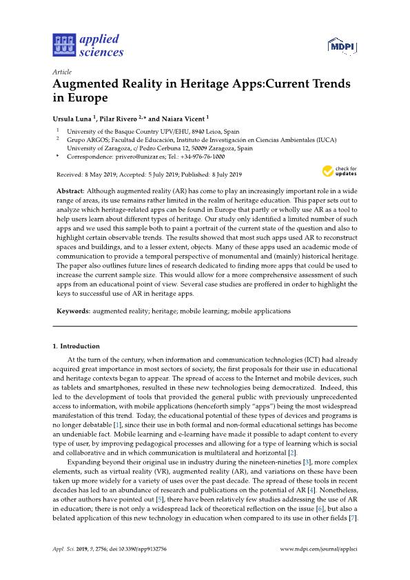 Augmented reality in heritage apps: current trends in Europe