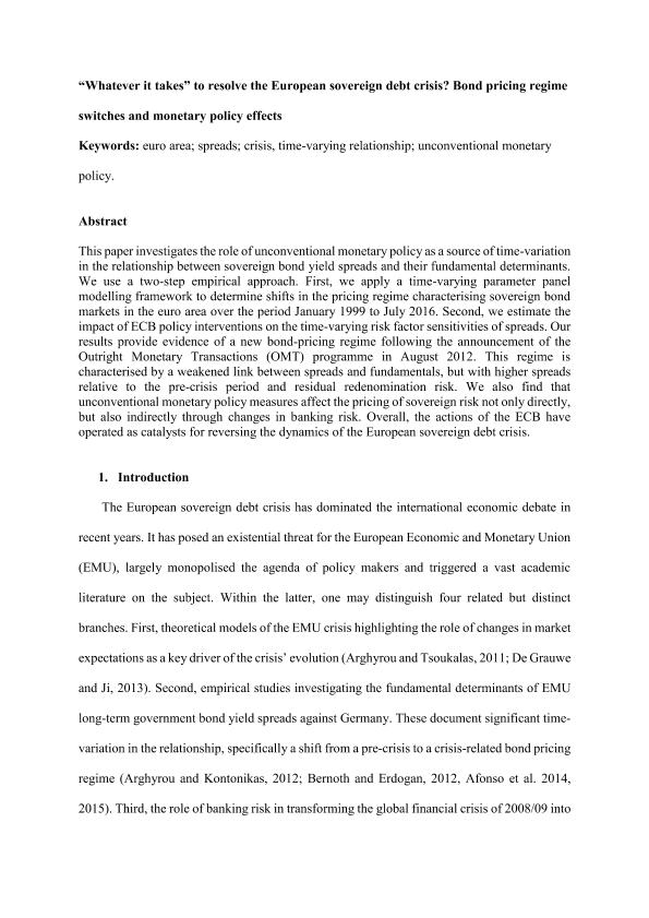 “Whatever it takes” to resolve the European sovereign debt crisis? Bond pricing regime switches and monetary policy effects