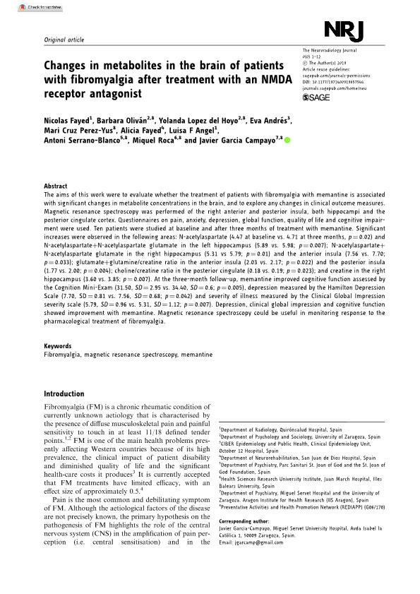 Changes in metabolites in the brain of patients with fibromyalgia after treatment with an NMDA receptor antagonist