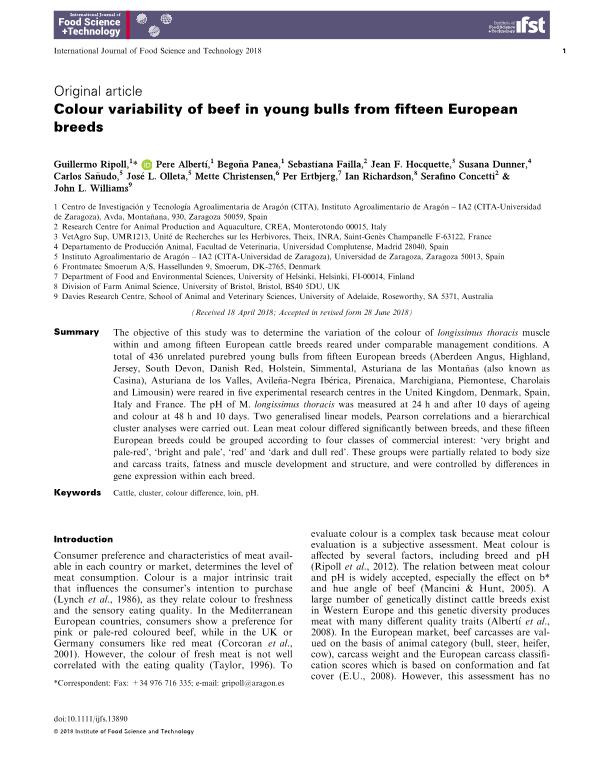 Colour variability of beef in young bulls from fifteen European breeds
