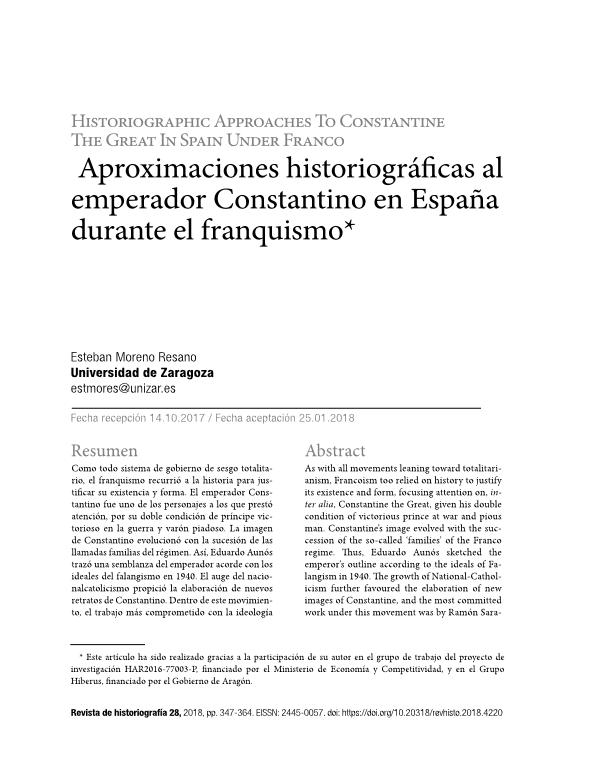 Aproximaciones historiográficas al emperador Constantino en España durante el franquismo