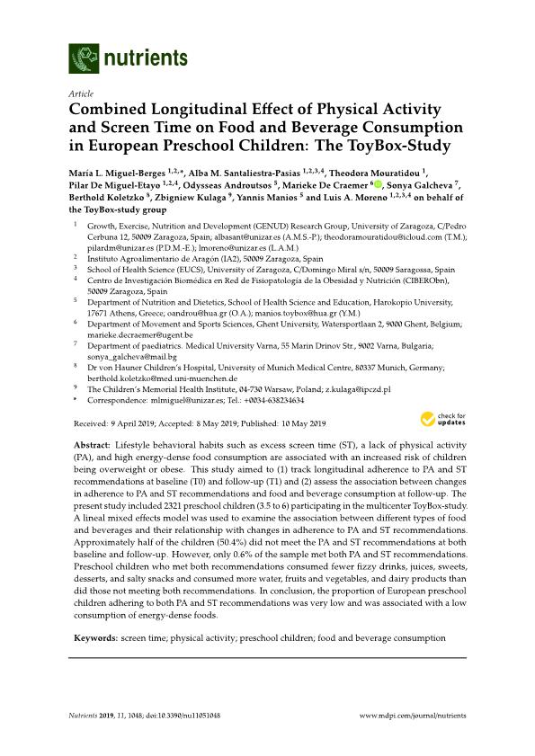 Combined longitudinal effect of physical activity and screen time on food and beverage consumption in European preschool children: the Toybox-Study