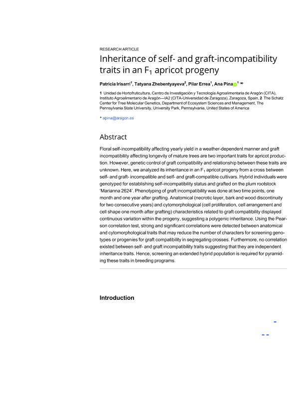 Inheritance of self-And graft-incompatibility traits in an F 1 apricot progeny