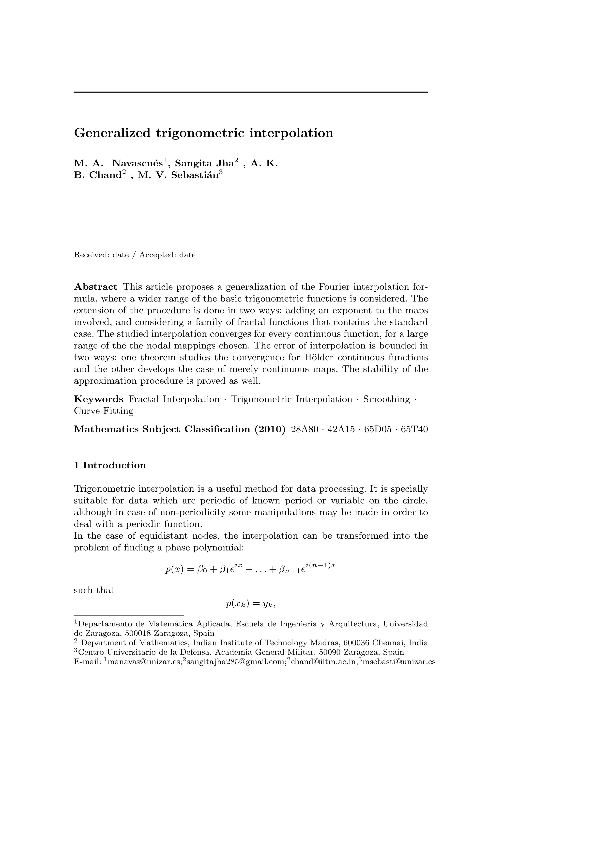 Generalized trigonometric interpolation