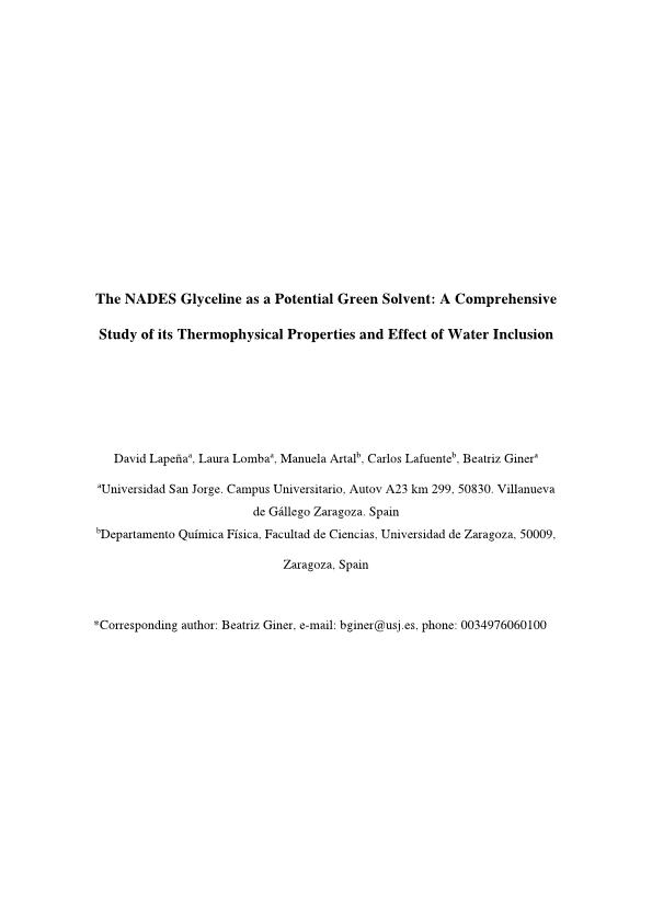 The NADES glyceline as a potential Green Solvent: A comprehensive study of its thermophysical properties and effect of water inclusion