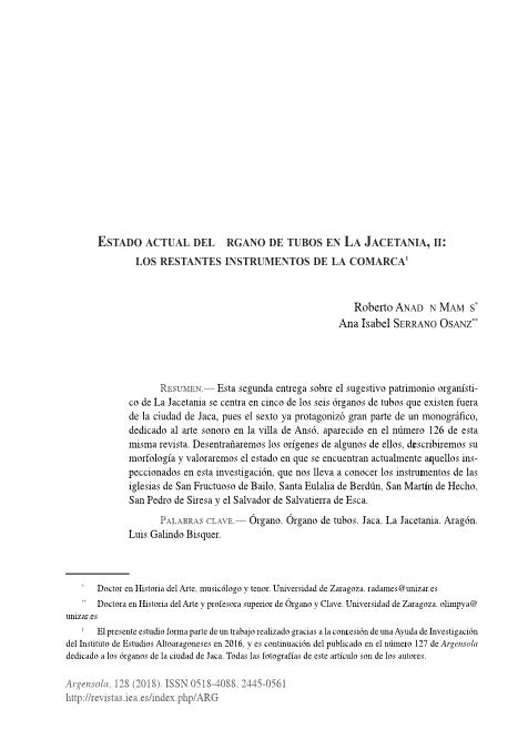 Estado actual del órgano de tubos en La Jacetania, II: los restantes instrumentos de la comarca