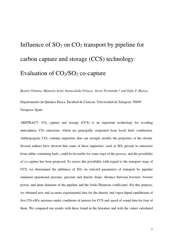 Influence of SO2 on CO2 Transport by Pipeline for Carbon Capture and Storage Technology: Evaluation of CO2/SO2 Cocapture