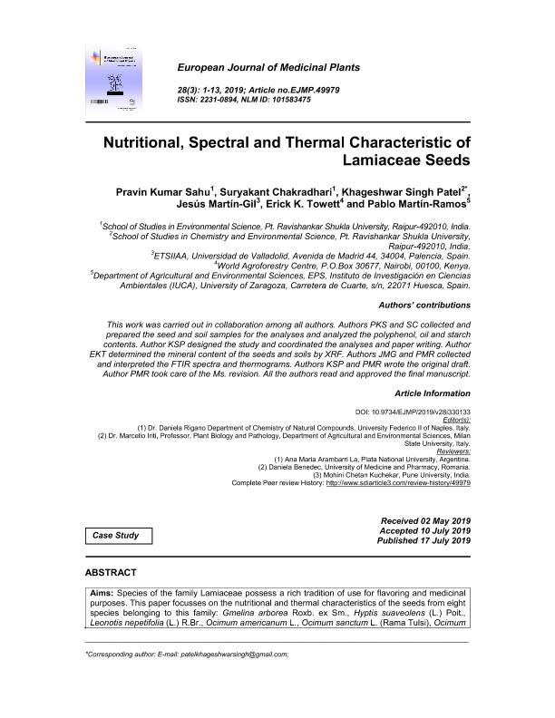 Nutritional, spectral and thermal characteristics of Lamiaceae seeds