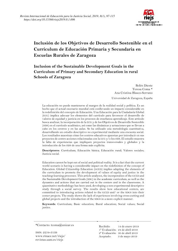 Inclusión de los Objetivos de Desarrollo Sostenible en el Currículum de Educación Primaria y Secundaria en Escuelas Rurales de Zaragoza