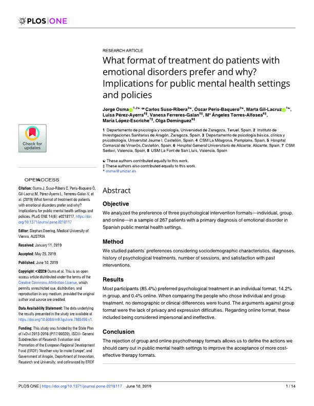 What format of treatment do patients with emotional disorders prefer and why? Implications for public mental health settings and policies