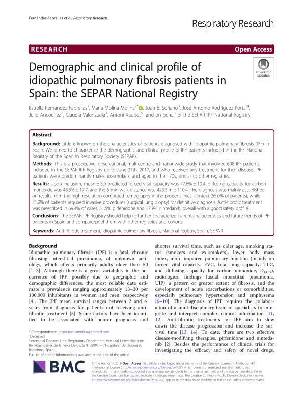 Demographic and clinical profile of idiopathic pulmonary fibrosis patients in Spain: the SEPAR National Registry