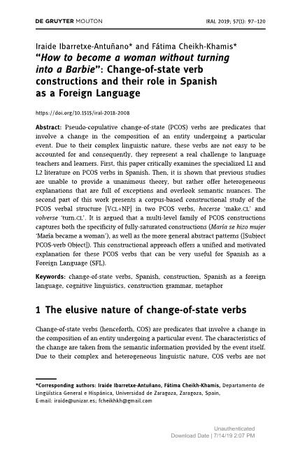 How to become a woman without turning into a Barbie: Change-of-state verb constructions and their role in Spanish as a foreign language