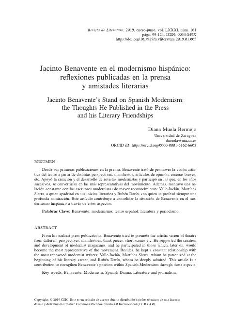 Jacinto Benavente en el modernismo hispánico: reflexiones publicadas en la prensa y amistades literarias