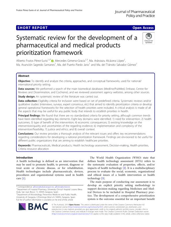 Systematic review for the development of a pharmaceutical and medical products prioritization framework