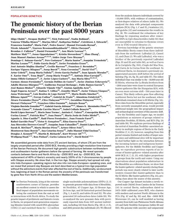 The genomic history of the Iberian Peninsula over the past 8000 years