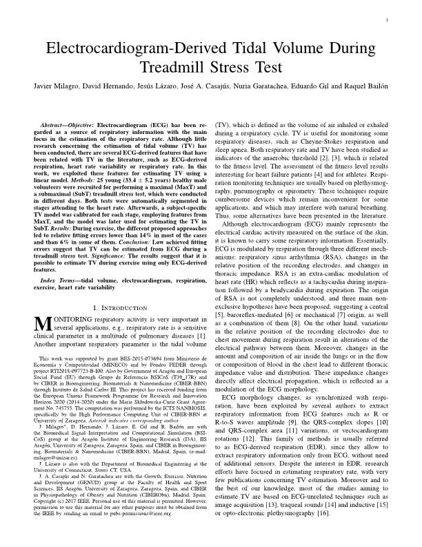 Electrocardiogram-derived tidal volume during treadmill stress test