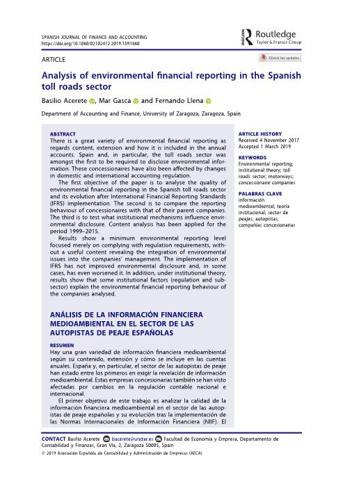 Analysis of environmental financial reporting in the Spanish toll roads sector