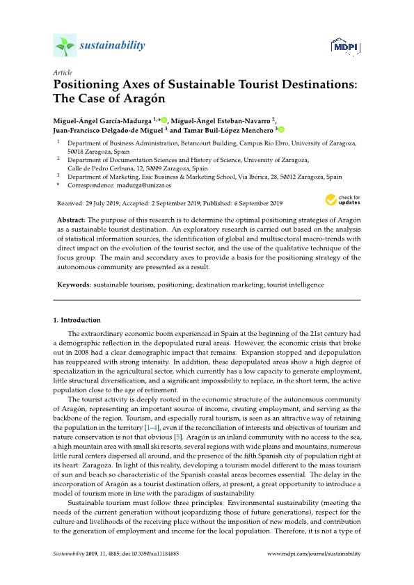 Positioning Axes of Sustainable Tourist Destinations: The Case of Aragón