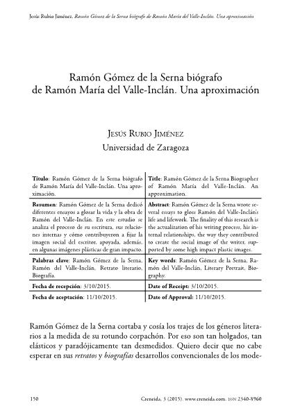 Ramón Gómez de la Serna biógrafo de Ramón María del Valle-Inclán. Una aproximación