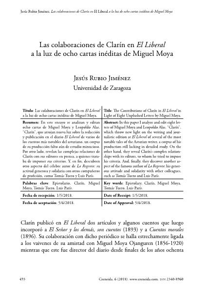 Las colaboraciones de Clarín en El Liberal a la luz de ocho cartas inéditas de Miguel Moya